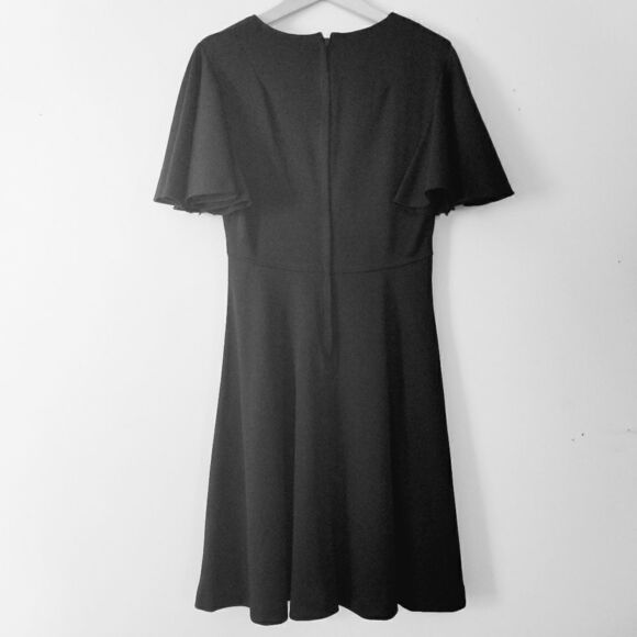 𝅺vintage 1970's Midi Black Flutter Fairie Sleeve Dress Size Medium - Picture 9 of 10